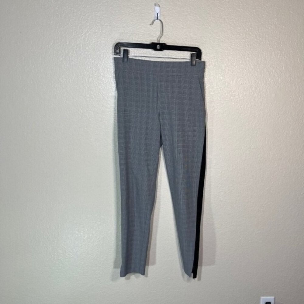 Athleta Gray Plaid Ankle Pants with Black Side Stripe
